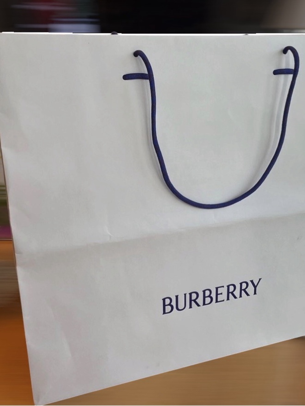 Burberry White Shopping Bag with Navy Logo and Handles